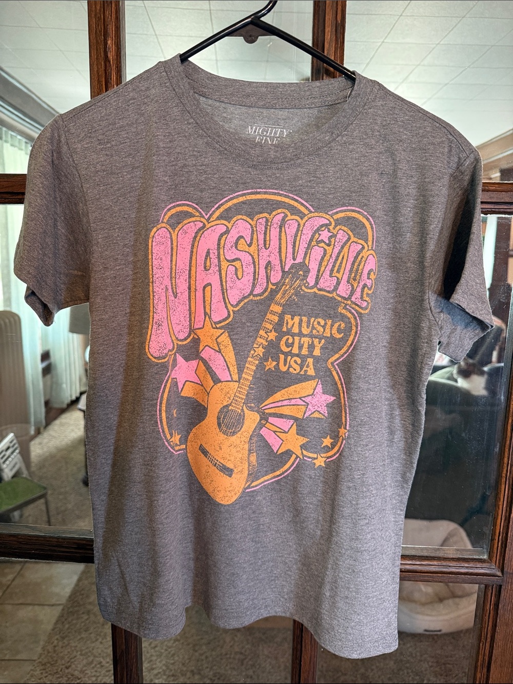 Mighty Fine Nashville Music City USA Graphic‎ T-Shirt Heather Grey Womens Small